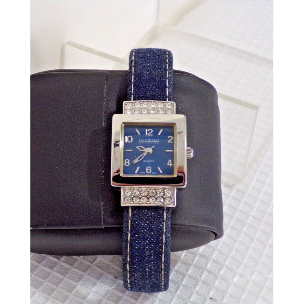 Joan Rivers Collection Blue Jean Bracelet Band Silver & Rhinestones‎ Square Lady